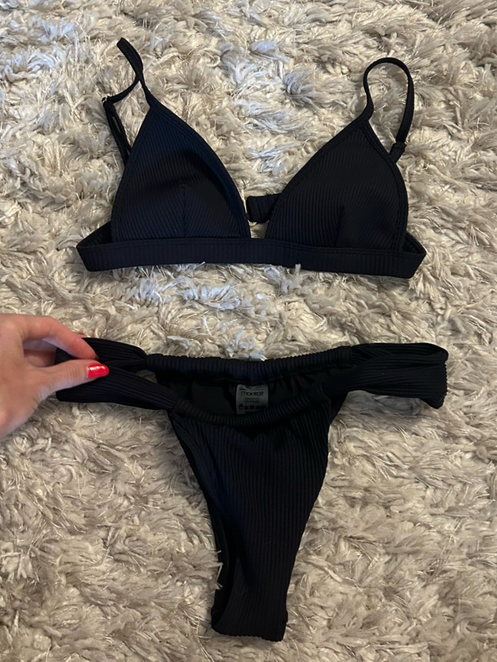 Montce Black Ribbed Triangle Bikini Set